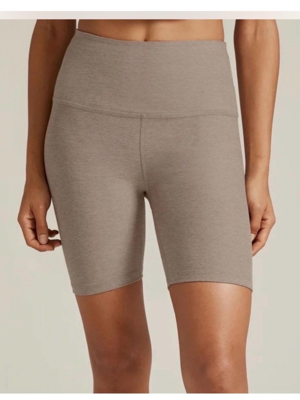 Beyond Yoga High-Rise Bike Shorts in Taupe Heather